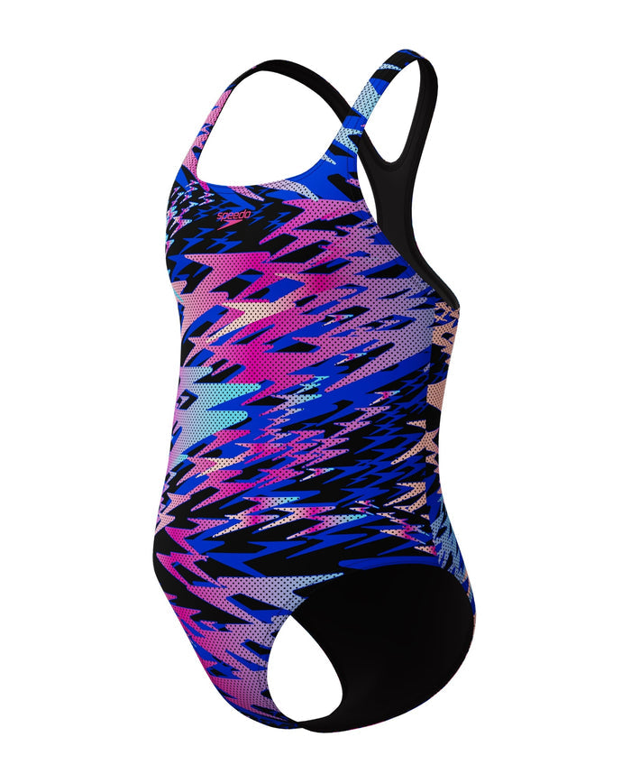 Speedo Girls Hyperboom Print Medalist Swimsuit - Black/Pink