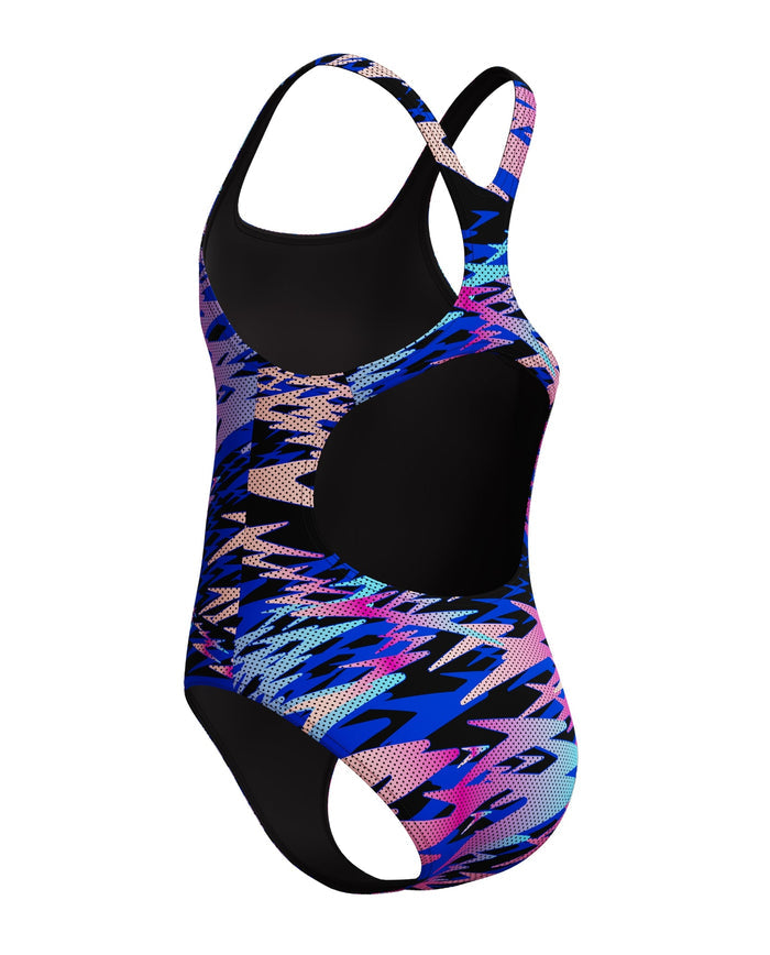 Speedo Girls Hyperboom Print Medalist Swimsuit - Black/Pink