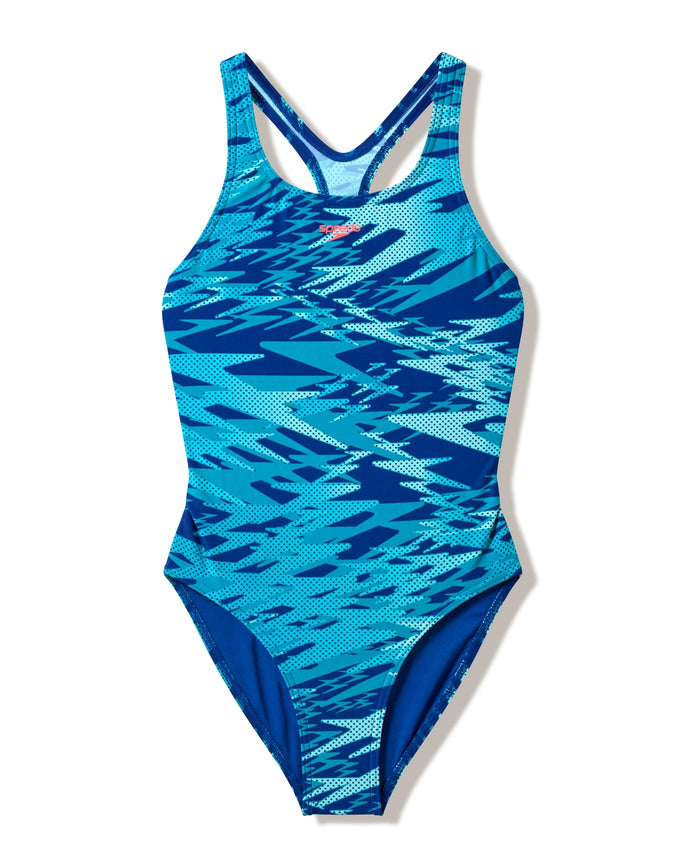 Speedo Girls Hyperboom Print Medalist Swimsuit - Navy/Blue