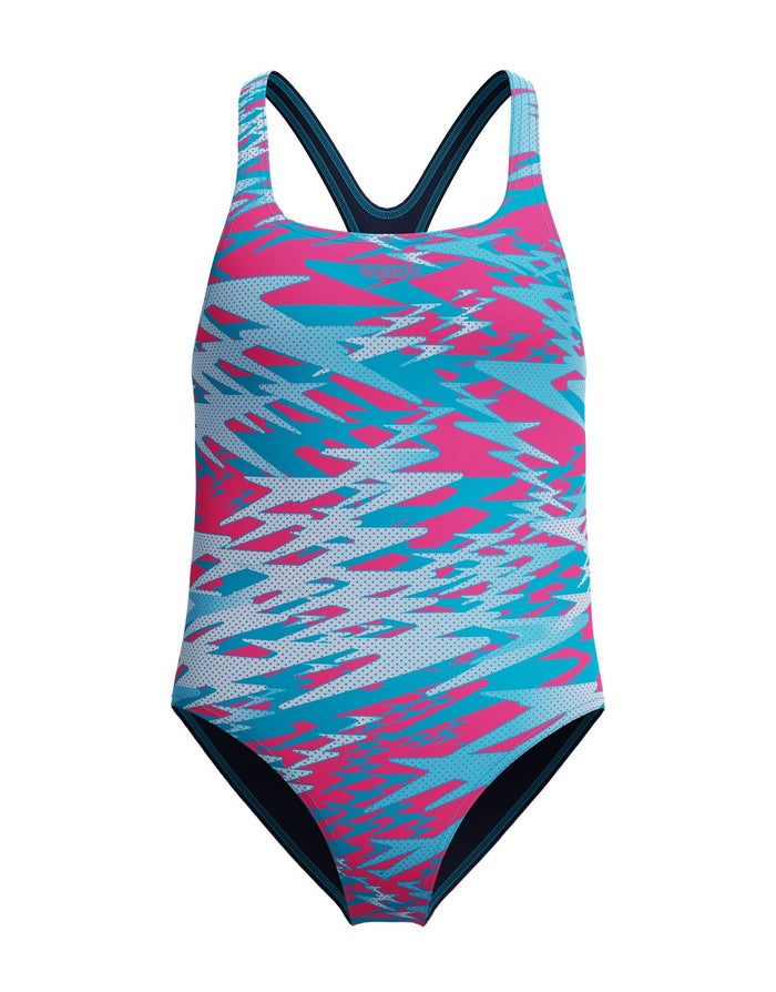 Speedo Girls Hyperboom Printed Medalist Swimsuit - Blue/Pink