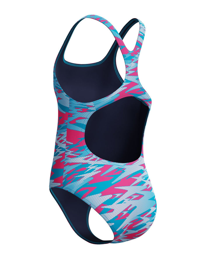 Speedo Girls Hyperboom Printed Medalist Swimsuit - Blue/Pink