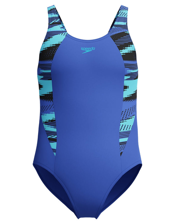Speedo Girls Hyperboom Splice Muscleback Swimsuit in blue nylon spandex