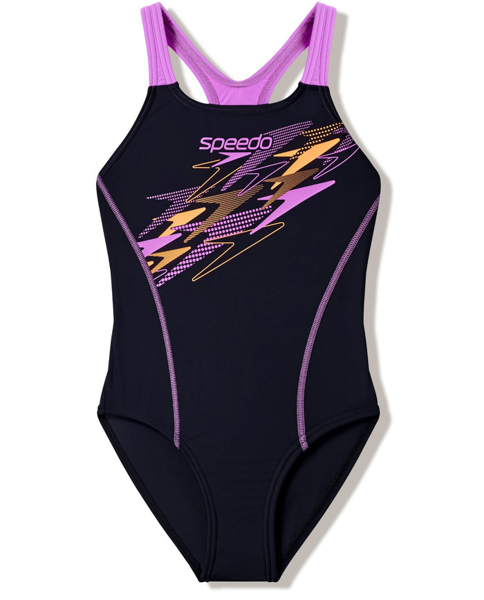 Speedo Girls Medley Logo Medalist Swimsuit - Black/Purple