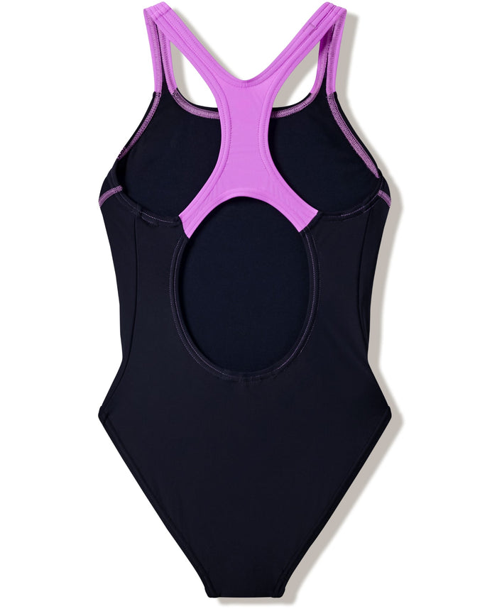 Speedo Girls Medley Logo Medalist Swimsuit - Black/Purple
