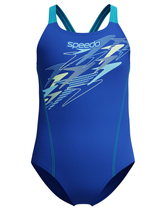 Speedo Girls Medley Logo Medalist Swimsuit - Blue/Turquoise