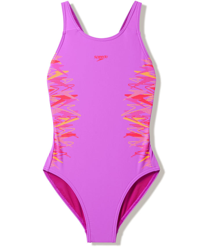 Speedo Girls Placement Muscleback Swimsuit - Light Purple/Orange