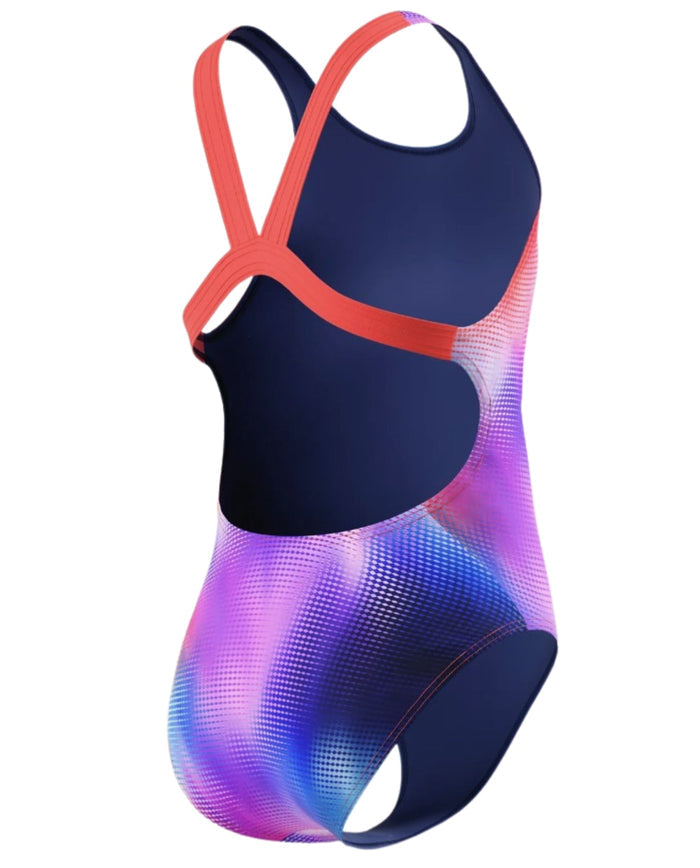 Speedo Girls Printed Leaderback - Pink/Dark Blue
