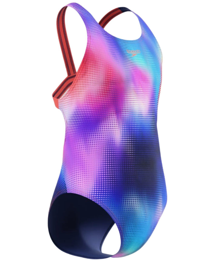 Speedo Girls Printed Leaderback - Pink/Dark Blue