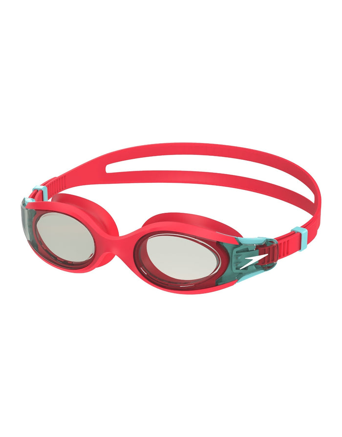 Speedo Hydrosity 2.0 junior swim goggles in red and teal with clear lenses