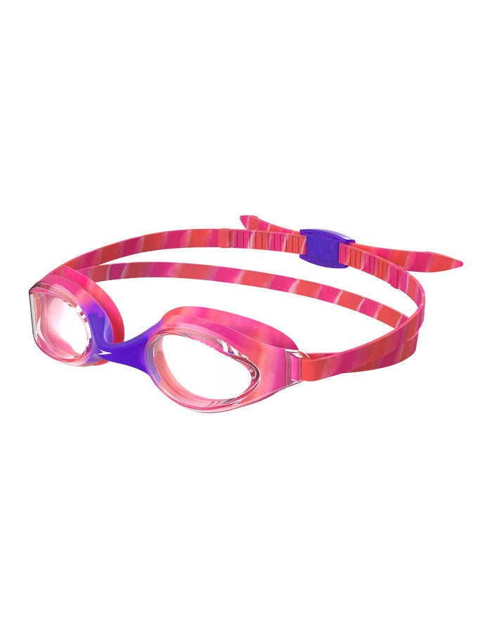 Pink Speedo Hyper Flyer Junior swim goggles with purple silicone and clear lenses