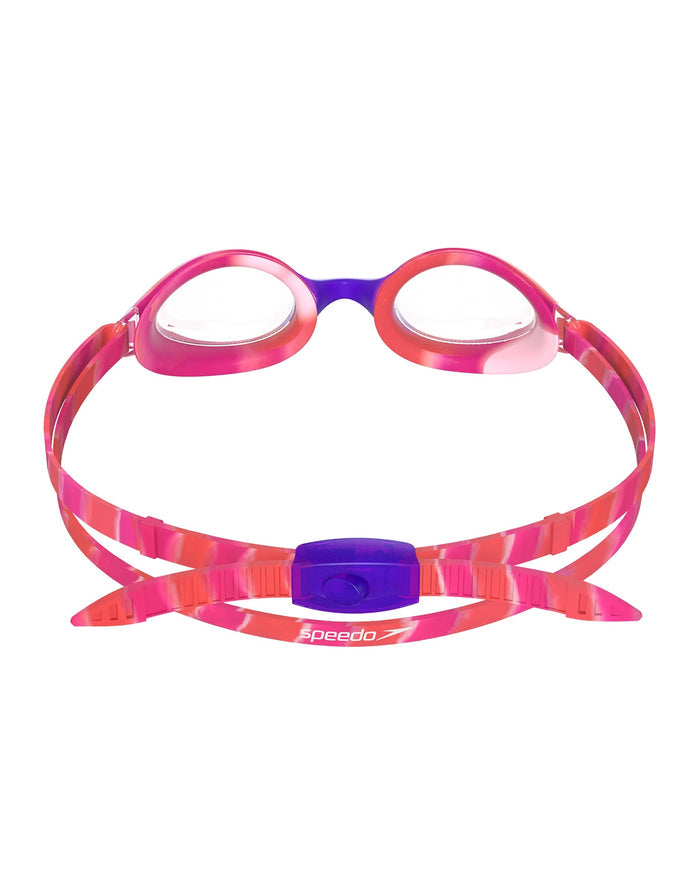 Pink and purple Speedo Hyper Flyer Junior swim goggles with patterned strap