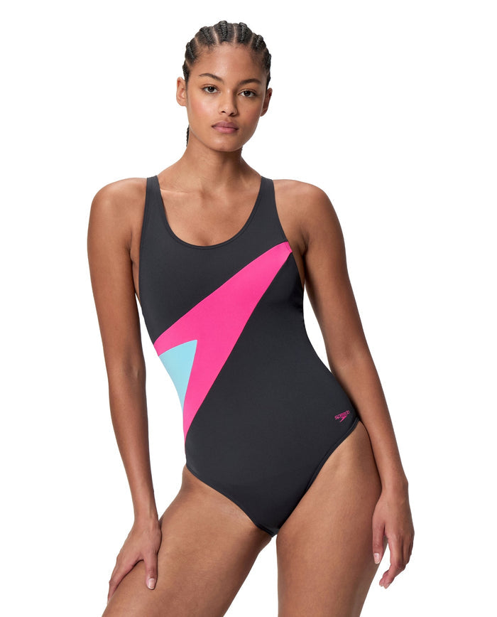 Speedo Hyperboom Butterfly Back Swimsuit - Black/Pink