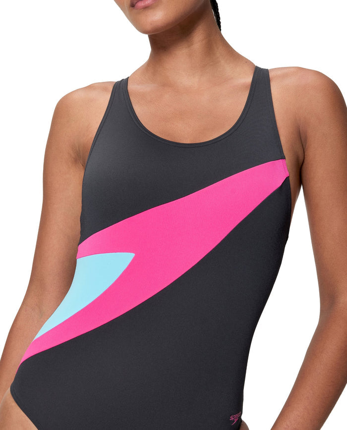 Speedo Hyperboom Butterfly Back Swimsuit - Black/Pink