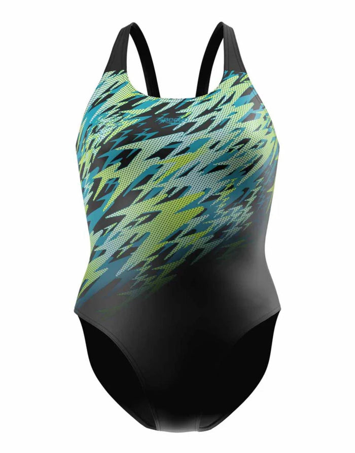 Speedo - Hyperboom Placement Muscleback Swimsuit - Black/Green - Product Front