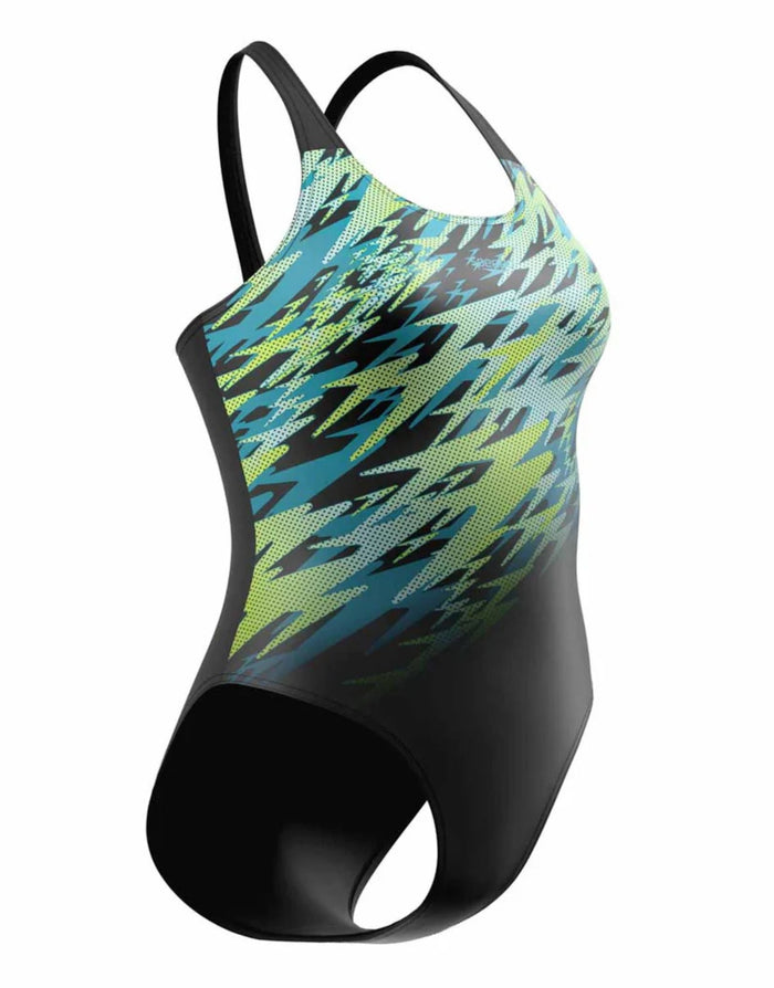 Speedo - Hyperboom Placement Muscleback Swimsuit - Black/Green - Product Front/Side
