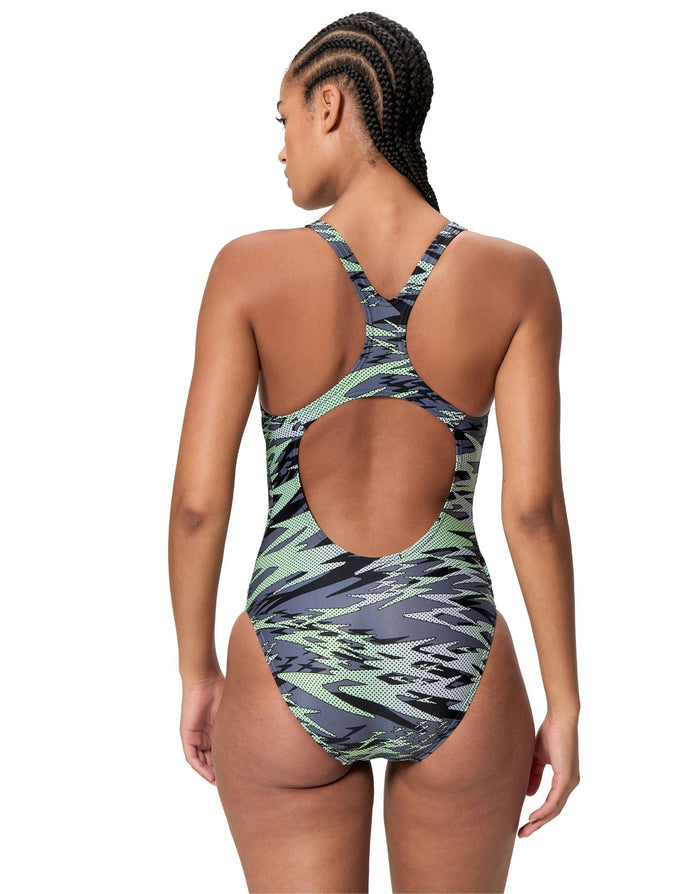 Speedo Hyperboom Print Medalist Swimsuit - Black/Grey - Womens Swimwear