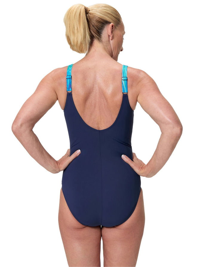 Speedo Luna Lustre Printed Swimsuit - Navy/Blue - Womens Swimwear