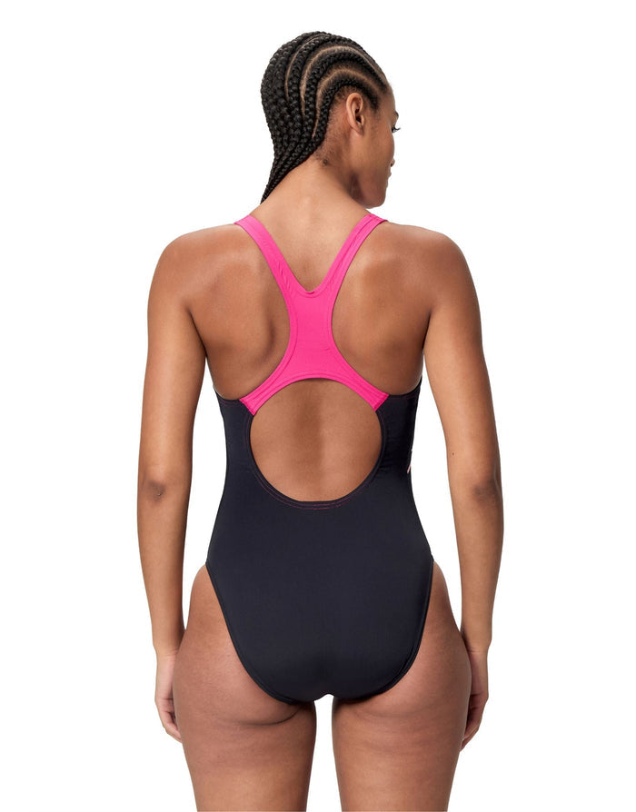 Speedo Medley Logo Medalist Swimsuit - Black/Pink