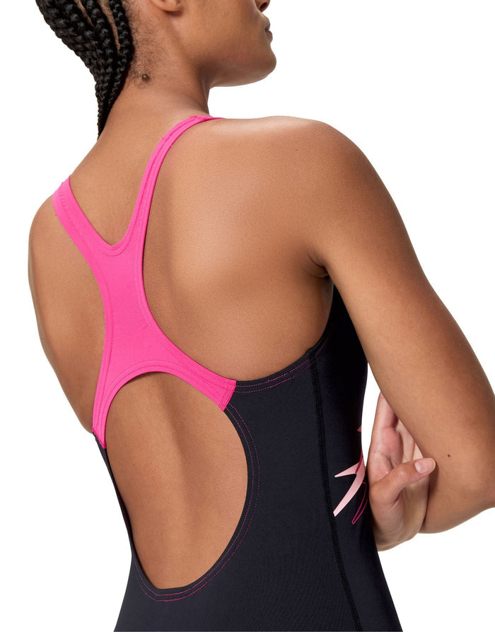 Speedo Medley Logo Medalist Swimsuit - Black/Pink