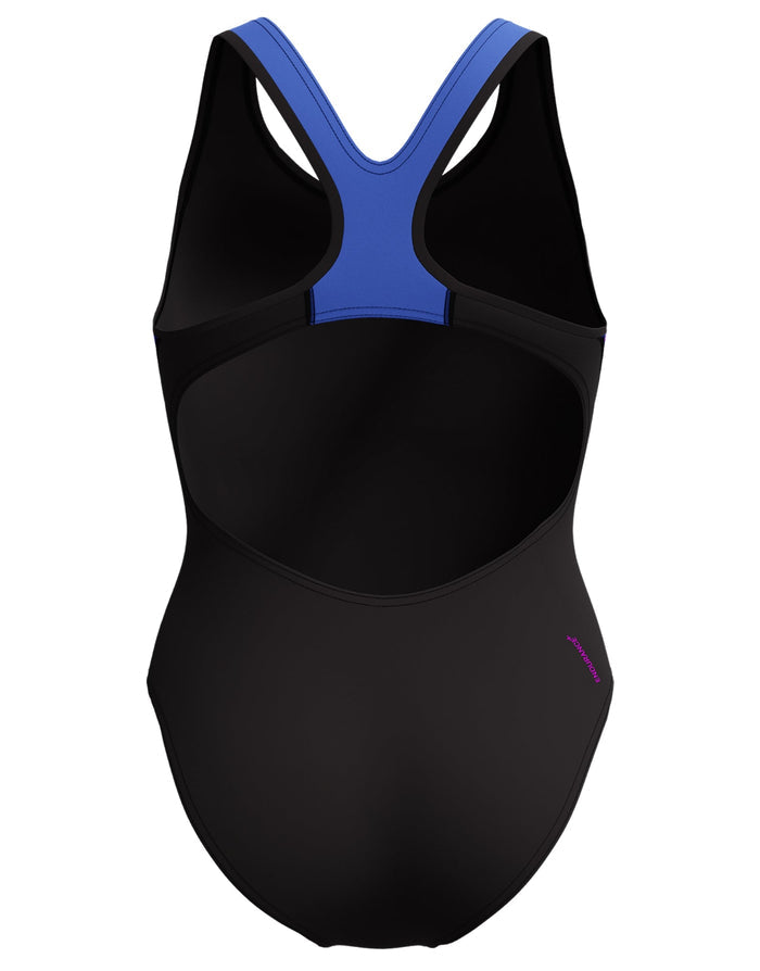 Speedo black and blue placement laneback swimsuit racerback design