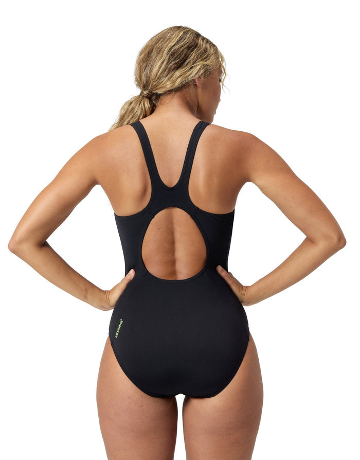 Black Speedo placement muscleback swimsuit with back cutout