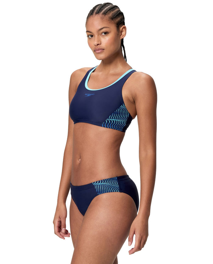 Speedo Placement Racerback 2 Piece Bikini - Navy/Light Blue