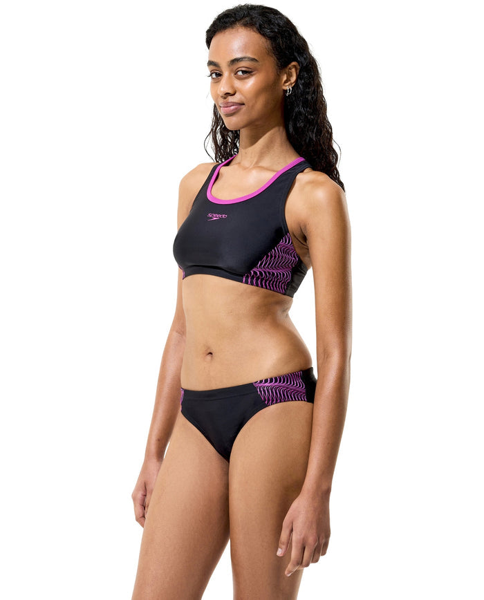 Speedo Placement Racerback 2 Piece Swimsuit - Black/Dark Pink