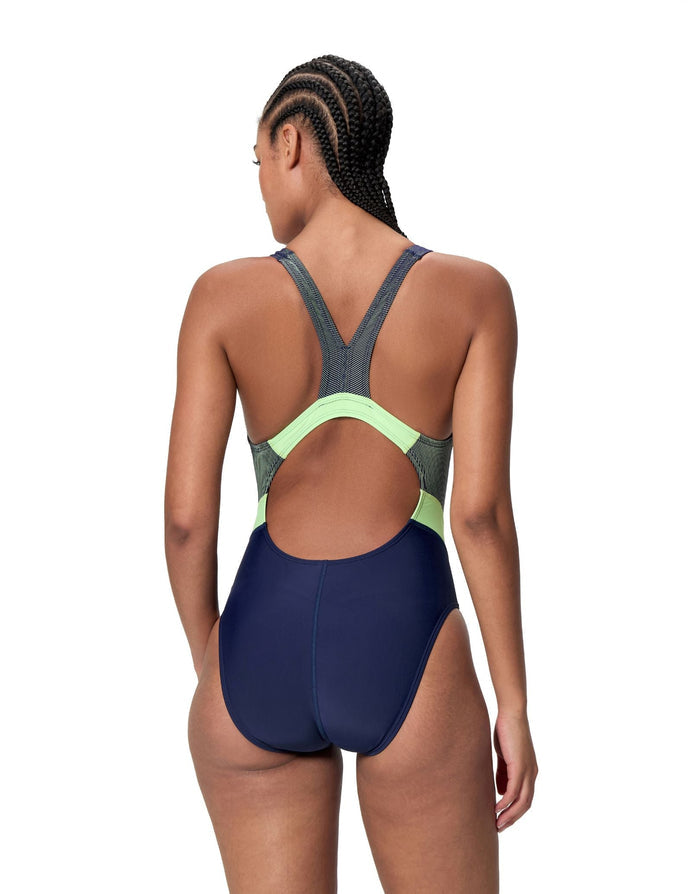Speedo Quantum Rib Splice Swimsuit - Navy/Light Green
