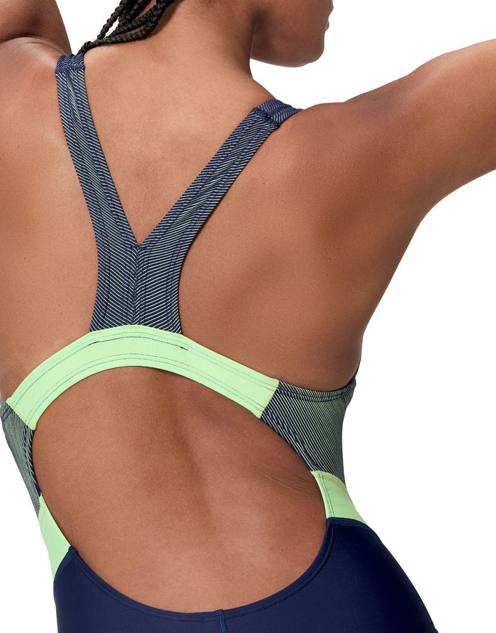 Speedo Quantum Rib Splice Swimsuit - Navy/Light Green
