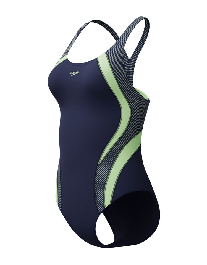 Speedo Quantum Rib Splice Swimsuit - Navy/Light Green