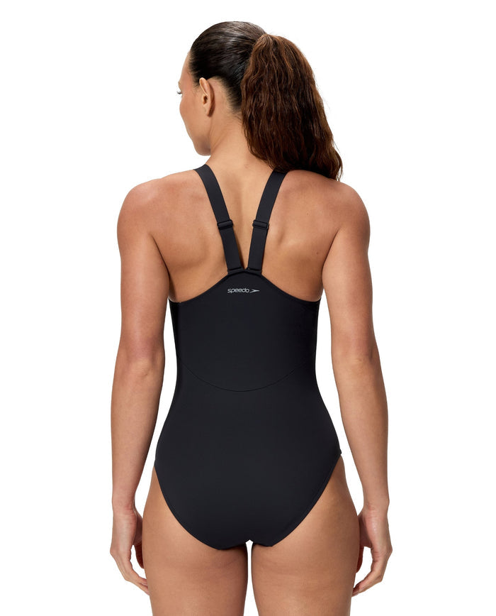 Speedo Sculpture Hi-Neck Contour Swimsuit - Black