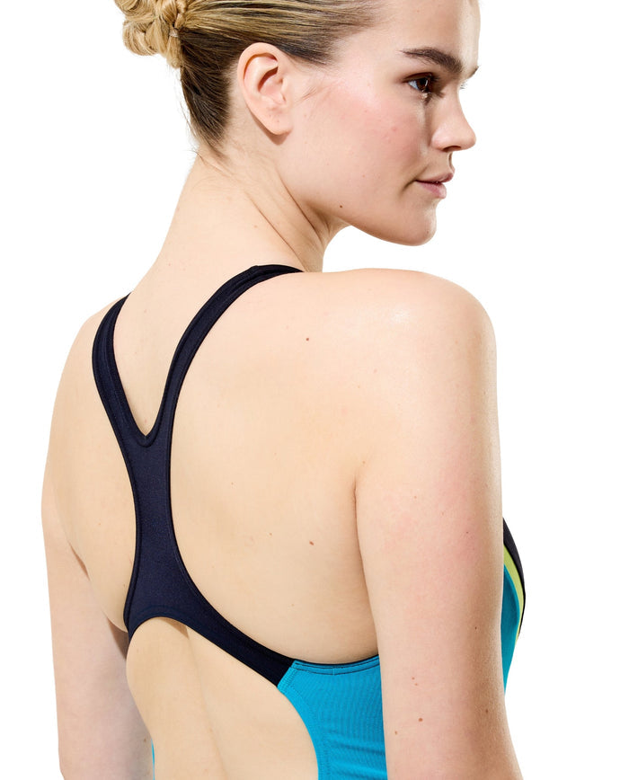 Speedo Solid Splice Medalist Swimsuit - Black/Green