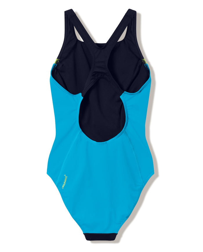 Speedo Solid Splice Medalist Swimsuit - Black/Green
