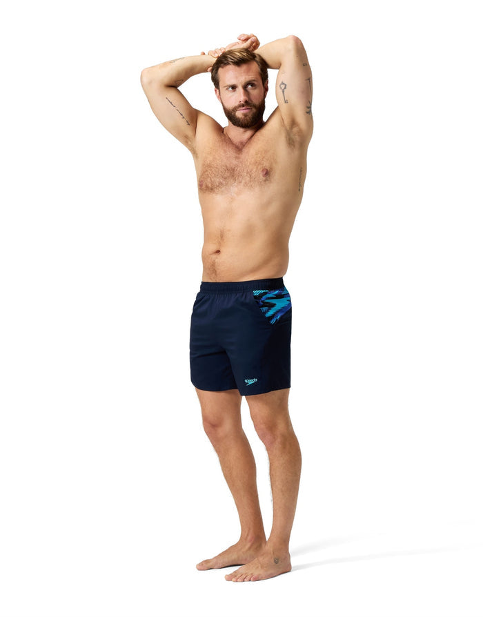 Navy blue Speedo Sport 2 Panel 16 inch watershorts with teal accents