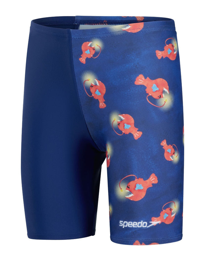 Speedo Tots Boys Digi Allover Jammer in navy with blue trunks, red lobster print and white logo