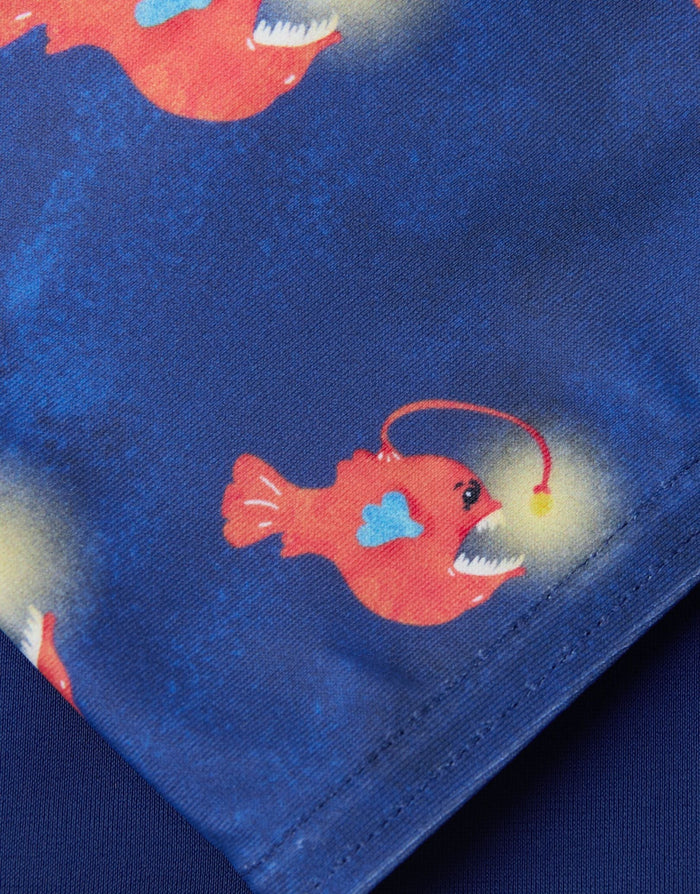Speedo Tots Boys Digi Allover Jammer navy trunks with red fish pattern