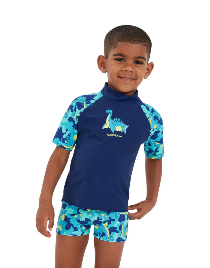 Speedo Tots Boys Printed Sun Protection Set - Blue Dino Rash Guard