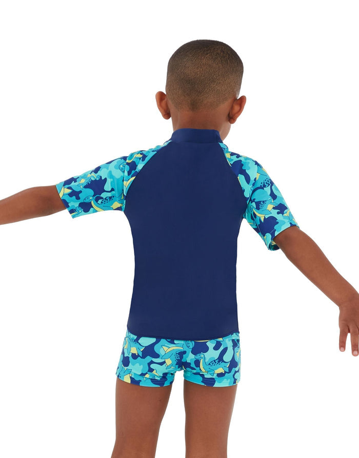 Speedo Tots Boys Printed Sun Protection Set in blue green camo rash guard