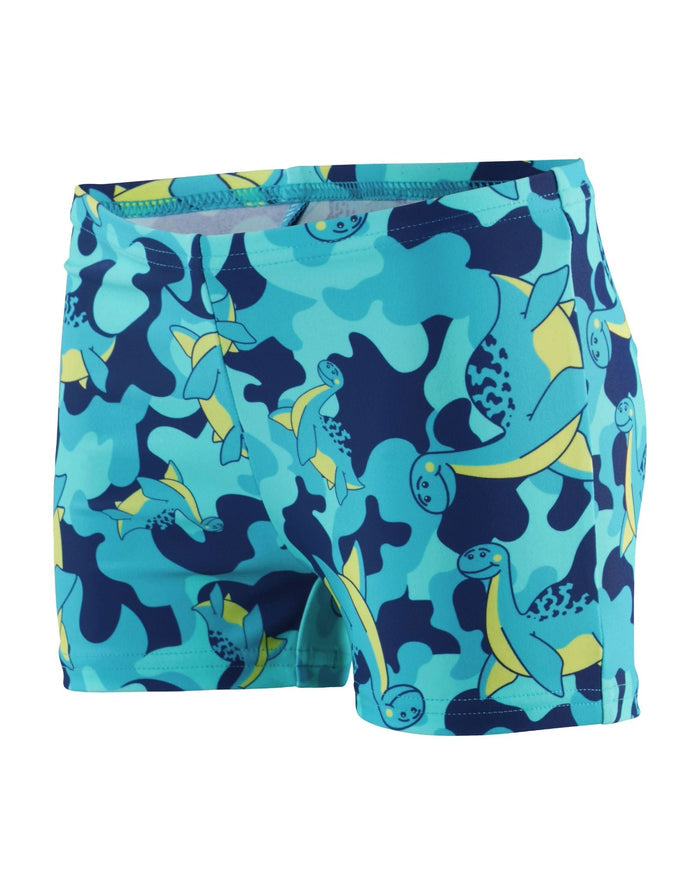 Speedo Tots Boys Printed blue camo swim trunks with dinosaur print