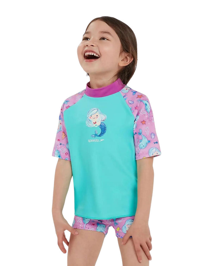 Speedo Tots Girls Printed Sun Protection Mermaid Rash Guard Shirt