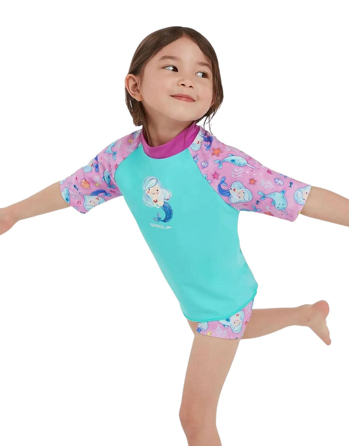 Speedo Tots Girls Printed sun protection mermaid rash guard swimsuit