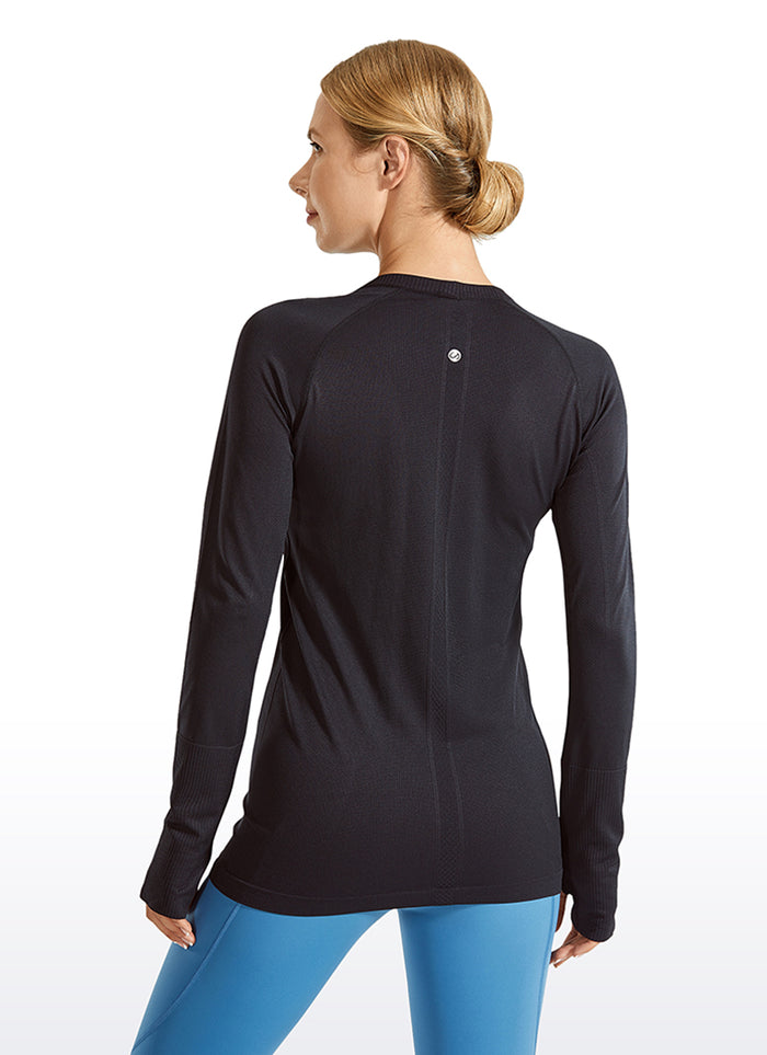 CRZ YOGA Women's Train Slim Fit Shirts Speedy Seamless Long Sleeves Black