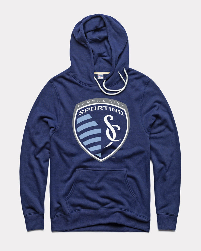 Navy Sporting Kansas City Logo Shield Vintage Hoodie Sweatshirt