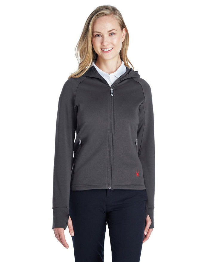 Spyder Ladies Hayer Full-Zip Hooded Fleece Jacket-Ladies Jackets-Spyder-Polar/Red-XS-Thread Logic