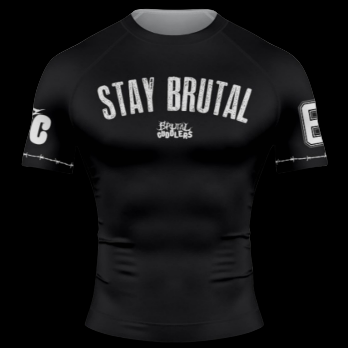 Brutal Cuddlers Stay Brutal BJJ rashguard front view for no gi grappling