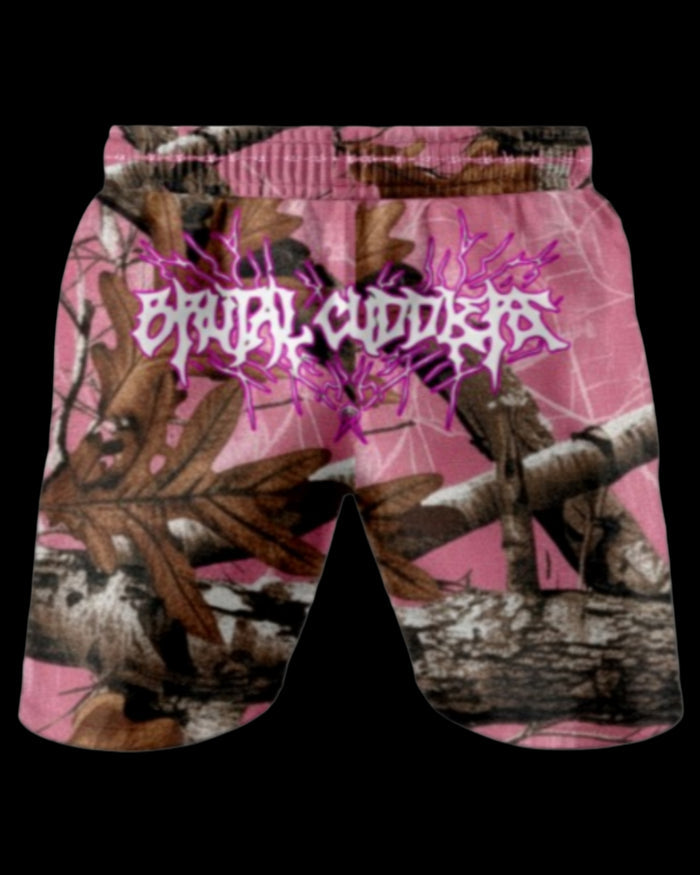 Brutal Cuddlers Sub Hunter pink camo grappling shorts back design for no gi grappling