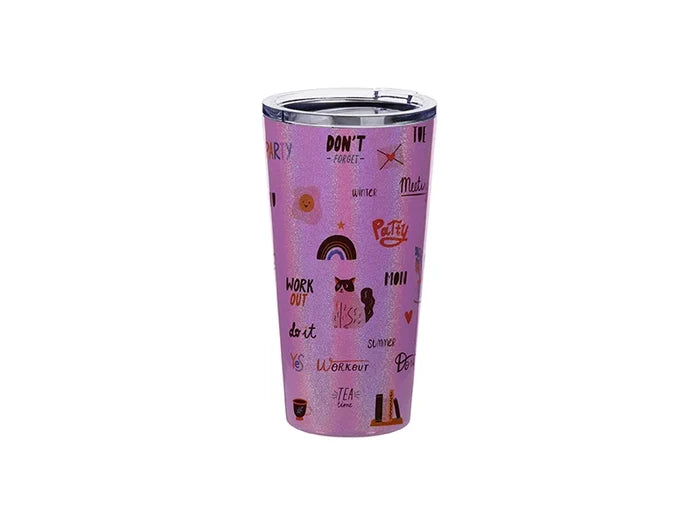Sublimation 16oz/480ml Glitter Sparkling Stainless Steel Tumbler w/ Lid (Purple)