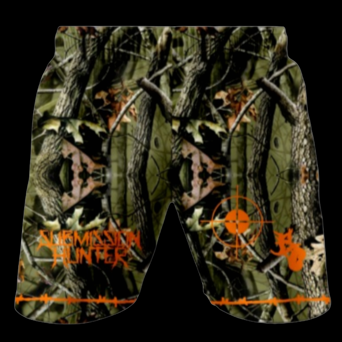 Brutal Cuddlers Submission Hunter camo grappling shorts front view for no gi BJJ training