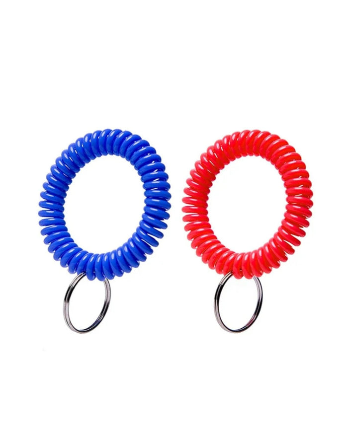 SwimExpert blue red spiral keychain with metal ring holds multiple keys securely
