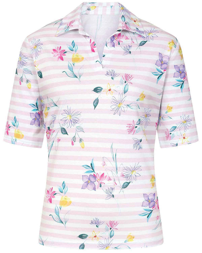 Sybil Floral Cotton Short Sleeved Polo Top - Image 3 - The Classic Boutique